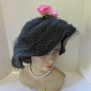 SALE Vintage Mid Century Black Net Hat Vincent de Koven